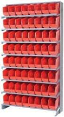 Quantum Storage - 64 Bin Store-More Sloped Shelving System - 36 Inch Overall Width x 12 Inch Overall Depth x 63-1/2 Inch Overall Height, Red Polypropylene Bins - All Tool & Supply