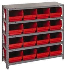 Quantum Storage - 16 Bin Store-More Shelf Bin System - 36 Inch Overall Width x 18 Inch Overall Depth x 39 Inch Overall Height, Red Polypropylene Bins - All Tool & Supply