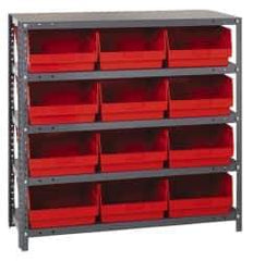 Quantum Storage - 12 Bin Store-More Shelf Bin System - 36 Inch Overall Width x 18 Inch Overall Depth x 39 Inch Overall Height, Red Polypropylene Bins - All Tool & Supply