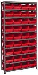 Quantum Storage - 36 Bin Store-More Shelf Bin System - 36 Inch Overall Width x 18 Inch Overall Depth x 75 Inch Overall Height, Red Polypropylene Bins - All Tool & Supply