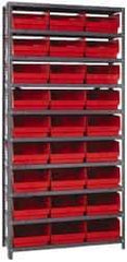 Quantum Storage - 27 Bin Store-More Shelf Bin System - 36 Inch Overall Width x 18 Inch Overall Depth x 75 Inch Overall Height, Red Polypropylene Bins - All Tool & Supply