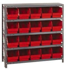 Quantum Storage - 20 Bin Store-More Shelf Bin System - 36 Inch Overall Width x 12 Inch Overall Depth x 39 Inch Overall Height, Red Polypropylene Bins - All Tool & Supply