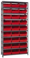 Quantum Storage - 27 Bin Store-More Shelf Bin System - 36 Inch Overall Width x 12 Inch Overall Depth x 75 Inch Overall Height, Red Polypropylene Bins - All Tool & Supply