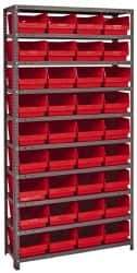 Quantum Storage - 36 Bin Store-More Shelf Bin System - 36 Inch Overall Width x 12 Inch Overall Depth x 75 Inch Overall Height, Red Polypropylene Bins - All Tool & Supply