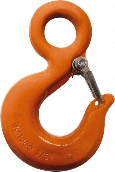 CM - Chain Grade 100, 2,700 Lbs. Load Limit Eye Rigging Hook with Latch - 0.93 Inch Hook Throat, 3.13 Inch Reach, 3/4 Inch Eye Inside Diameter, 0.21875 Inch Chain Diameter, 4.37 Inch Overall Length, 0.38 Inch Eye Thickness - All Tool & Supply