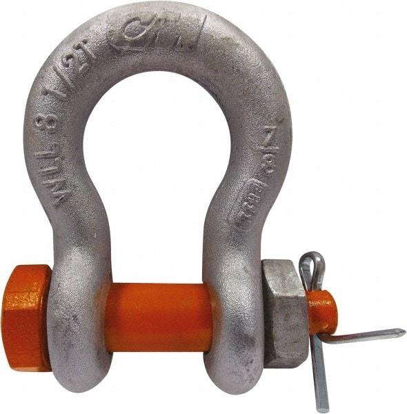 CM - 1/2" Nominal Chain Size, 3.3 Ton Alloy Steel Bolt Anchor Shackle - 23/32" Diam, 5/8" Pin Diam, 13/16" Wide Inside Jaw, 1-5/32" Inside Width - All Tool & Supply