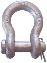 CM - 1/2" Nominal Chain Size, 3.3 Ton Alloy Steel Round Anchor Shackle - 23/32" Diam, 5/8" Pin Diam, 13/16" Wide Inside Jaw, 1-5/32" Inside Width - All Tool & Supply