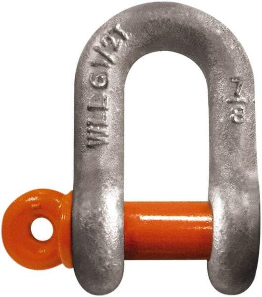 CM - 1/2" Nominal Chain Size, 2 Ton Carbon Steel Screw Chain Shackle - 23/32" Diam, 5/8" Pin Diam, 13/16" Wide Inside Jaw, 13/16" Inside Width - All Tool & Supply