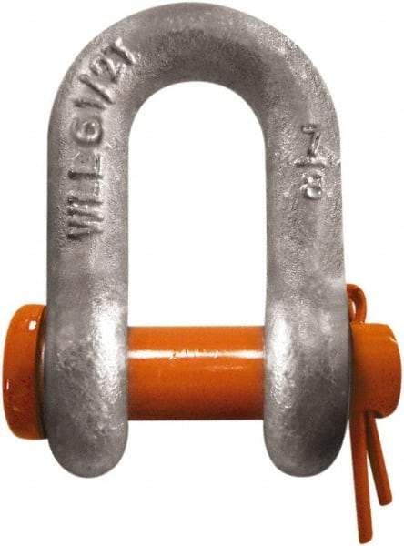 CM - 1/4" Nominal Chain Size, 0.5 Ton Carbon Steel Round Chain Shackle - 13/32" Diam, 9/32" Pin Diam, 15/32" Wide Inside Jaw, 15/32" Inside Width - All Tool & Supply