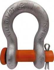 CM - 3/16" Nominal Chain Size, 0.33 Ton Carbon Steel Round Anchor Shackle - 5/16" Diam, 1/4" Pin Diam, 3/8" Wide Inside Jaw, 17/32" Inside Width - All Tool & Supply