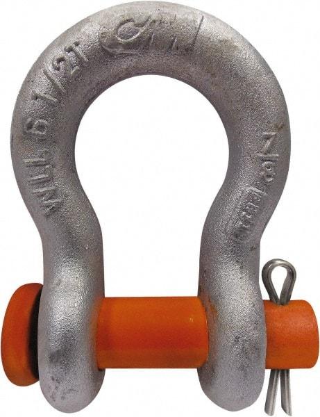 CM - 7/16" Nominal Chain Size, 1.5 Ton Carbon Steel Round Anchor Shackle - 5/8" Diam, 1/2" Pin Diam, 23/32" Wide Inside Jaw, 1-1/32" Inside Width - All Tool & Supply