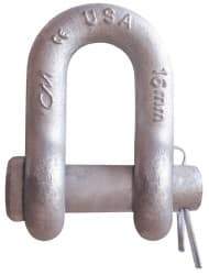 CM - 5/16" Nominal Chain Size, 1 Ton Carbon Steel Round Chain Shackle - 15/32" Diam, 3/8" Pin Diam, 17/32" Wide Inside Jaw, 17/32" Inside Width - All Tool & Supply