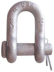 CM - 5/16" Nominal Chain Size, 1 Ton Carbon Steel Round Chain Shackle - 15/32" Diam, 3/8" Pin Diam, 17/32" Wide Inside Jaw, 17/32" Inside Width - All Tool & Supply