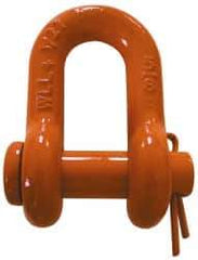 CM - 1/4" Nominal Chain Size, 0.75 Ton Carbon Steel Round Chain Shackle - 13/32" Diam, 9/32" Pin Diam, 15/32" Wide Inside Jaw, 15/32" Inside Width - All Tool & Supply