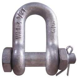 CM - 3/8" Nominal Chain Size, 1.5 Ton Carbon Steel Bolt Chain Shackle - 17/32" Diam, 7/16" Pin Diam, 21/32" Wide Inside Jaw, 21/32" Inside Width - All Tool & Supply