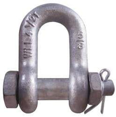 CM - 5/16" Nominal Chain Size, 1 Ton Carbon Steel Bolt Chain Shackle - 15/32" Diam, 3/8" Pin Diam, 17/32" Wide Inside Jaw, 17/32" Inside Width - All Tool & Supply