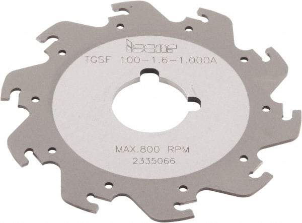 Iscar - Arbor Hole Connection, 1/16" Cutting Width, 1.181" Depth of Cut, 3-15/16" Cutter Diam, 1" Hole Diam, 10 Tooth Indexable Slotting Cutter - TGSF Toolholder, TAG N-A, TAG N-C/W/M, TAG N-J/JS/JT, TAG N-LF, TAG N-MF, TAG N-UT Insert - All Tool & Supply