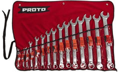 Proto - 15 Piece, 7mm to 32mm, 12 Point Tethered Combination Wrench Set - Metric Measurement Standard, Satin Chrome Finish, Comes in Nylon Roll - All Tool & Supply