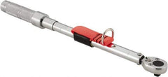 Proto - 3/8" Drive Micrometer Ratchet Head Tethered Torque Wrench - 20 Ft/Lb to 100 Ft/Lb Torque, 17" OAL, 1/2 Ft/Lb Graduation, Pear Head - All Tool & Supply