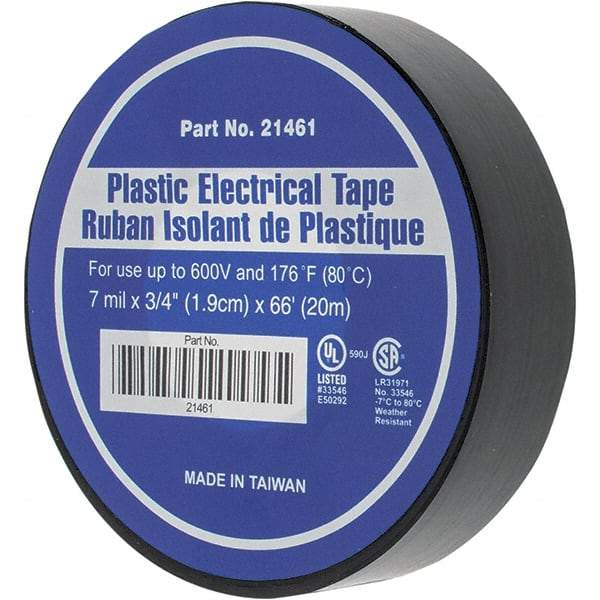 Value Collection - 3/4" x 66', Black Vinyl Electrical Tape - 7 mil Thick - All Tool & Supply