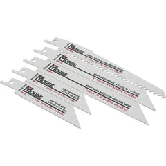 M.K. MORSE - 5 Pieces, 4" to 6" Long x 0.035" to 0.05" Thickness, Bi-Metal Reciprocating Saw Blade Set - Tapered Profile, 10 to 18 Teeth, Toothed Edge - All Tool & Supply