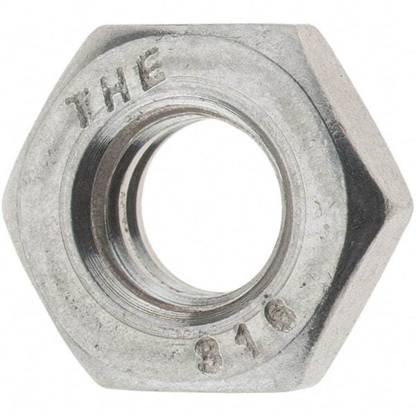 Value Collection - 1/4-20 UNC Stainless Steel Right Hand Hex Jam Nut - 7/16" Across Flats, 5/32" High, Uncoated - All Tool & Supply