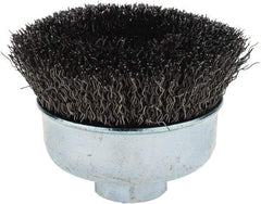 Weiler - 3" Diam, 5/8-11 Threaded Arbor, Steel Fill Cup Brush - 0.014 Wire Diam, 7/8" Trim Length, 14,000 Max RPM - All Tool & Supply