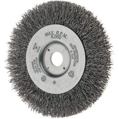 Weiler - 4" OD, 1/2" Arbor Hole, Crimped Steel Wheel Brush - 1/2" Face Width, 13/16" Trim Length, 0.014" Filament Diam, 6,000 RPM - All Tool & Supply