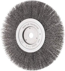 Weiler - 8" OD, 5/8" Arbor Hole, Crimped Steel Wheel Brush - 3/4" Face Width, 1-1/2" Trim Length, 0.014" Filament Diam, 4,500 RPM - All Tool & Supply