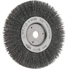 Weiler - 6" OD, 5/8" Arbor Hole, Crimped Steel Wheel Brush - 3/4" Face Width, 1-1/8" Trim Length, 0.014" Filament Diam, 6,000 RPM - All Tool & Supply