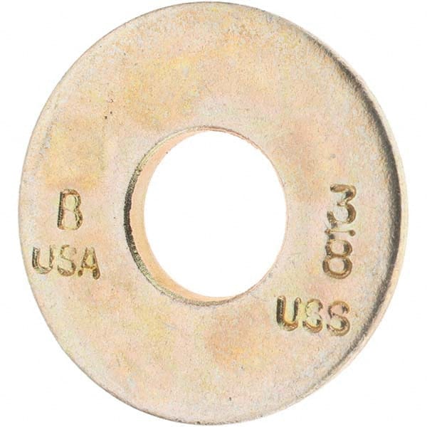 3/8″ Screw USS Flat Washer: Carbon Steel, Zinc-Plated Yellow Chromate 13/32″ ID, 1″ OD, 5/64″ Thick