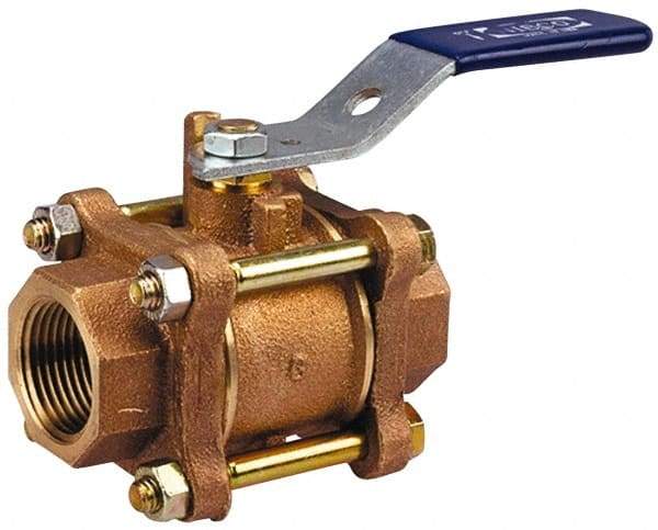 NIBCO - 2-1/2" Pipe, Full Port, Bronze Standard Ball Valve - 3 Piece, Inline - One Way Flow, FNPT x FNPT Ends, Locking Lever Handle, 600 WOG, 150 WSP - All Tool & Supply