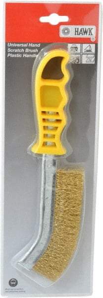 Made in USA - 1" Trim Length Brass Scratch Brass Brush - 5-1/2" Brush Length, 10" OAL, 1" Trim Length, Plastic Ergonomic Handle - All Tool & Supply