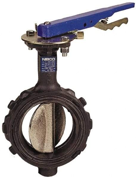 NIBCO - 8" Pipe, Wafer Butterfly Valve - Lever Handle, Ductile Iron Body, Buna-N Seat, 250 WOG, Ductile Iron Disc, Stainless Steel Stem - All Tool & Supply