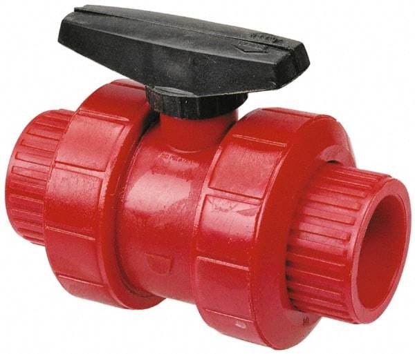 NIBCO - 2" Pipe, Full Port, PVDF True Union Design Ball Valve - 1 Piece, Inline - One Way Flow, FNPT x FNPT Ends, Wedge Handle, 150 WOG - All Tool & Supply