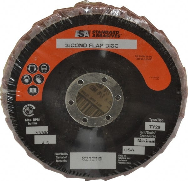 Standard Abrasives - 4-1/2" 100 Grit 7/8" Center Hole Type 27 Aluminum Oxide Flap Disc - Exact Industrial Supply