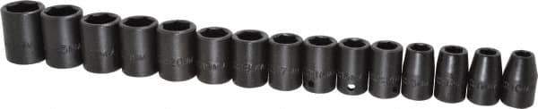 Proto - 15 Piece 1/2" Drive Impact Socket Set - 6 Points, 10mm to 24mm Range, Metric Measurement Standard - All Tool & Supply