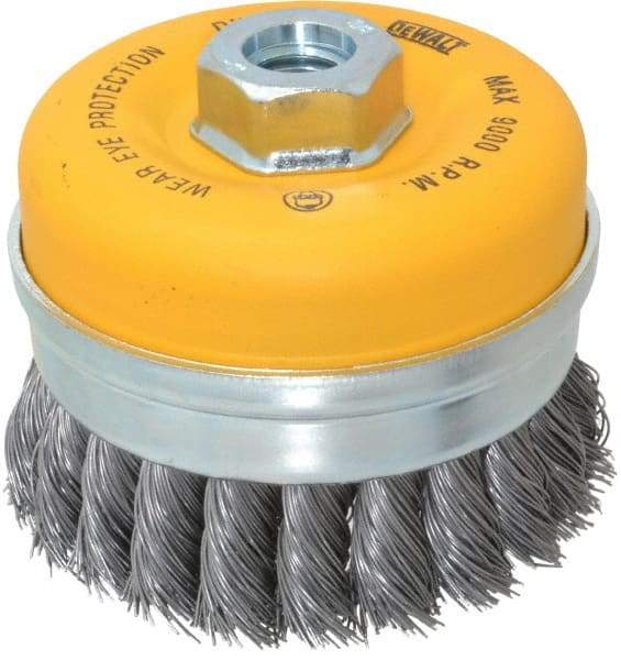 DeWALT - 4" Diam, 5/8-11 Threaded Arbor, Steel Fill Cup Brush - 0.023 Wire Diam, 9,000 Max RPM - All Tool & Supply