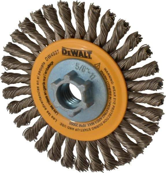 DeWALT - 4" OD, 5/8-11 Arbor Hole, Knotted Stainless Steel Wheel Brush - 0.02" Filament Diam, 20,000 RPM - All Tool & Supply