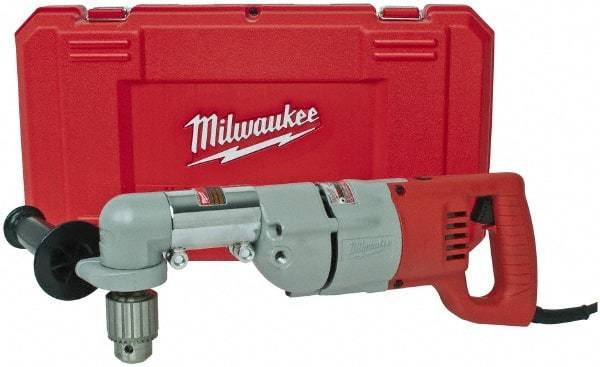 Milwaukee Tool - 1/2" Keyed Chuck, 600 RPM, D-Handle Electric Drill - 7 Amps, 120 Volts, Reversible, Includes 3/16" Socket Wrench, 9/16" Open End Wrench, RAD Assembly, Side Handle - All Tool & Supply