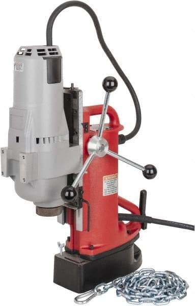 Milwaukee Tool - 1-1/4" Chuck, 11" Travel, Portable Electromagnetic Drill Press - 250 & 500 RPM, 12.5 Amps, 120 Volts, 9' Cord Length - All Tool & Supply