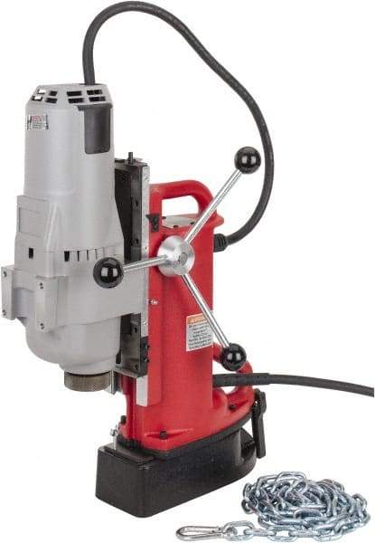 Milwaukee Tool - 1-1/4" Chuck, 11" Travel, Portable Electromagnetic Drill Press - 375 & 750 RPM, 12.5 Amps, 120 Volts, 9' Cord Length - All Tool & Supply