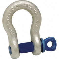 Campbell - 1/2" Nominal Chain Size, 2 Ton Carbon Steel Screw Anchor Shackle - 5/8" Pin Diam, 13/16" Wide Inside Jaw, 1-1/4" Inside Width, 1-1/4" Max Body Thickness - All Tool & Supply