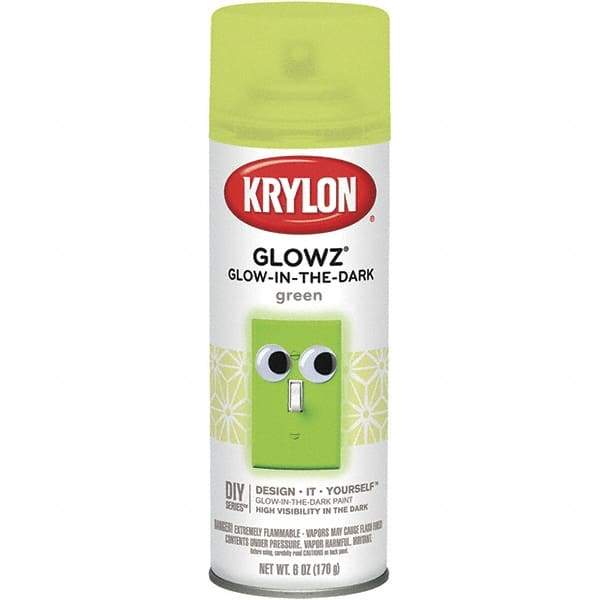 Krylon - Glow Green, Semi Gloss, Glow-in-the-Dark Spray Paint - 10 to 15 Sq Ft per Can, 16 oz Container, Use on Ceramics, Fabric, Glass, Glow-in-the-Dark Paint, Metal, Paper, Papier Mache, Plaster, Wicker, Wood - All Tool & Supply