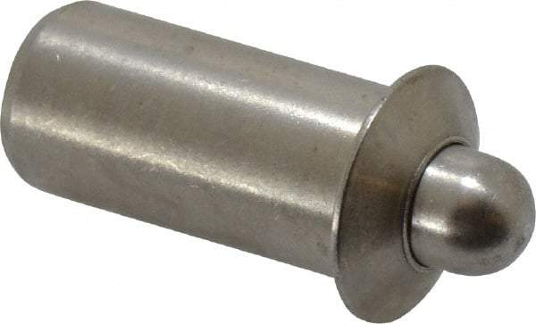 Vlier - 0.786" Body Len x 3/8" Body Diam, 0.234" Plunger Diam, 2.5 Lb Init to 7 Lb Final End Force, 0.786" Len Under Flange, Stainless Steel Press Fit Spring Plunger - 1/2" Flange Diam, 0.096" Flange Thickness, 0.882" Plunger Len, 3/16" Plunger Projection - All Tool & Supply