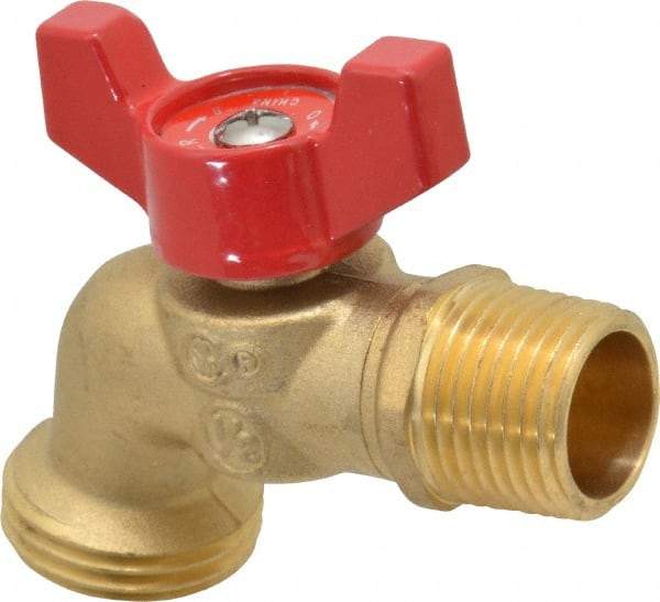 B&K Mueller - 1/2" Pipe, 125 psi WOG Rating, Brass Hose Bibb, Stop Valve - Wing Tee Handle, MNPT/SWT x GHT End Connections - All Tool & Supply