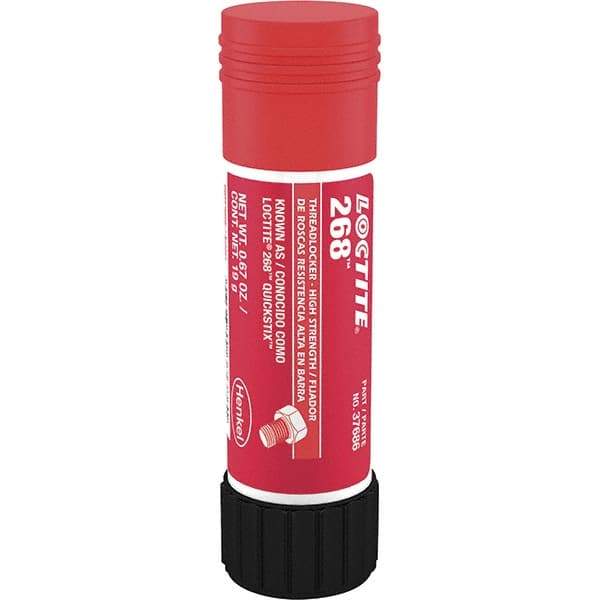 Loctite - 19 g Stick, Red, High Strength Semisolid Threadlocker - Series 268, 72 hr Full Cure Time, Hand Tool, Heat Removal - All Tool & Supply