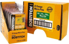 Stanley Bostitch - 23 Gauge 0.0281" Shank Diam 3/4" Long Pin Nails for Power Nailers - Steel, Bright Finish, Smooth Shank, Straight Stick Adhesive Collation, Round Head, Diamond Point - All Tool & Supply