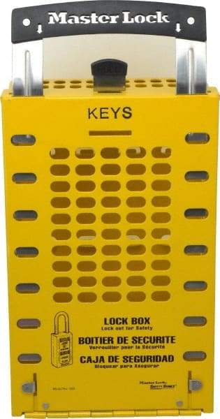 Master Lock - 3-1/2" Deep x 6-3/8" Wide x 12-3/4" High, Portable & Wall Mount Group Lockout Box - Yellow, 14 Padlocks - All Tool & Supply