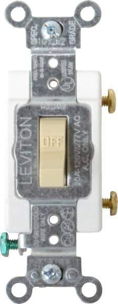 Leviton - 1 Pole, 120 to 277 VAC, 20 Amp, Commercial Grade, Toggle, Wall and Dimmer Light Switch - 1.31 Inch Wide x 4.06 Inch High - All Tool & Supply